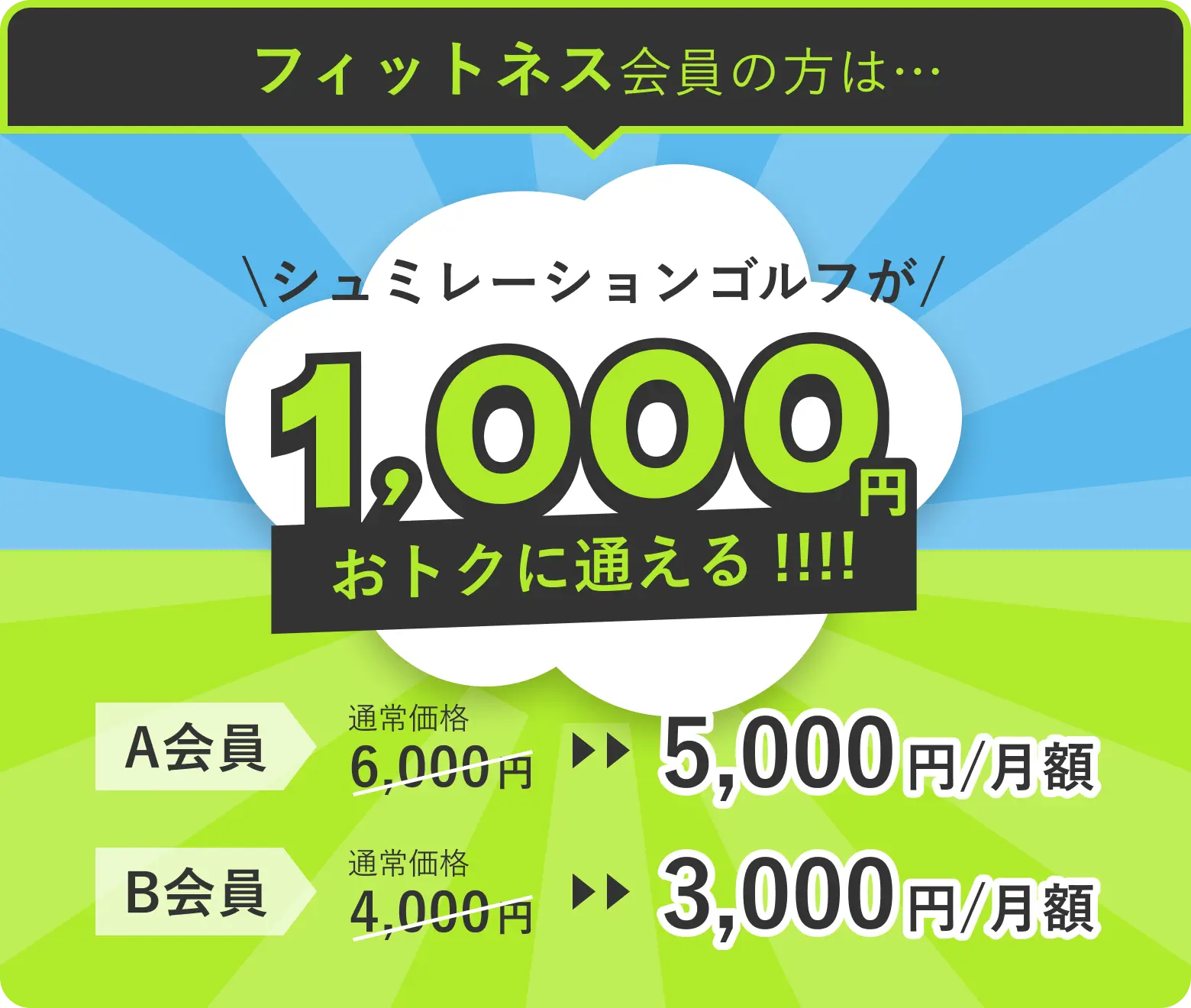 シュミレーションゴルフが1,000円おトクに通える!!